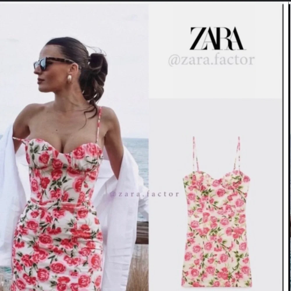 NWOT Zara Pink Flower Corset Mini Dress - Picture 1 of 5